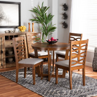 Baxton Studio Alicia-Grey/Walnut-5PC Dining Set Alicia Modern and Contemporary Grey Fabric Upholstered and Walnut Brown Finished Wood 5-Piece Dining Set